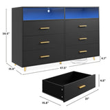 EnHomee Dresser for Bedroom,Black Dresser with LED, Wood Dresser with Smooth Metal Rail, 6 Drawer Dresser with Large Organizer Large Dresser & Chests of Drawers Wide Dresser Bedroom Furniture,Black EnHomee