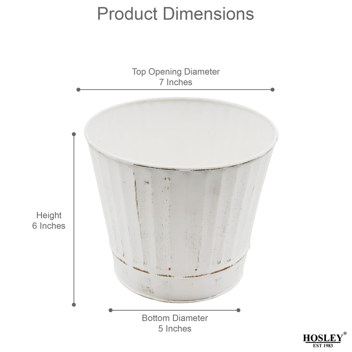 Hosley Metal Planters 7 Inches Diameter, Ideal Farmhouse Decor for Weddings, Gift Special Events Parties Outdoor PlantersWhite wash Hosley
