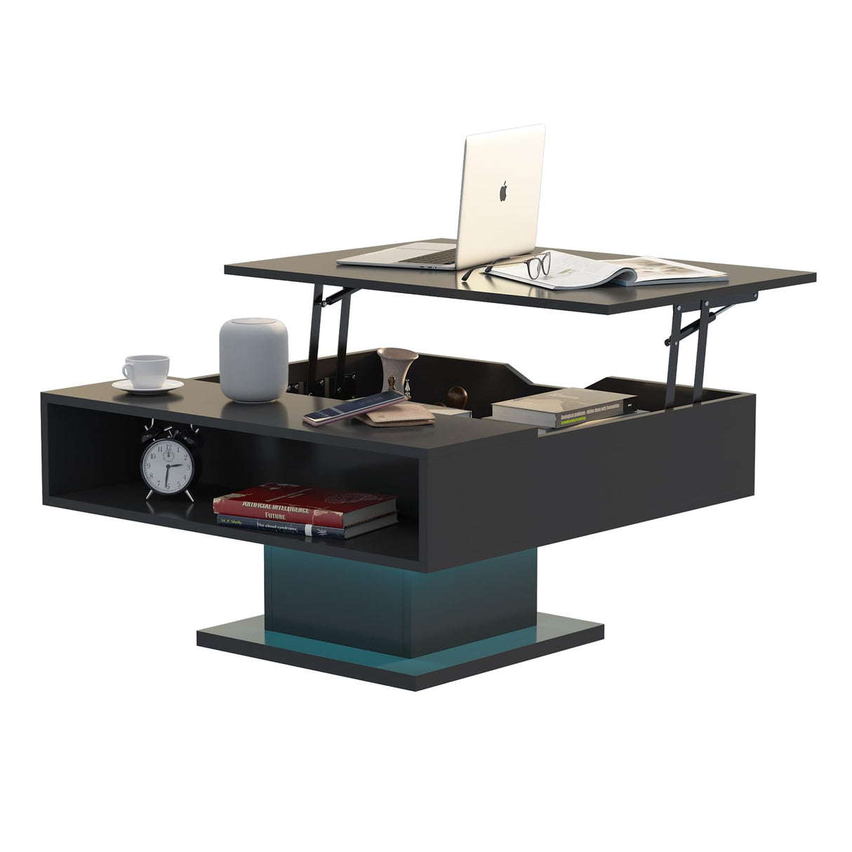 HedoAjim 30.7" Lift Top Coffee Table with Storage, Square Black Coffee Table for Living Room, Led Coffee Table with Large Hidden Storage, Wood Living Room Table Center Table for Dining Reception Room HedoAjim