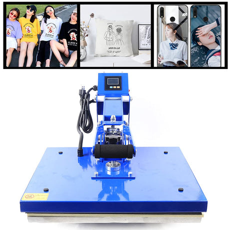 16"x20" Heat Press Machine 5-in-1 Digital Sublimation, Magnetic Semi-Auto Vertical Transfer Press for T-Shirts, Mugs, Hats, Caps & Plates | Blue YIYIBYUS