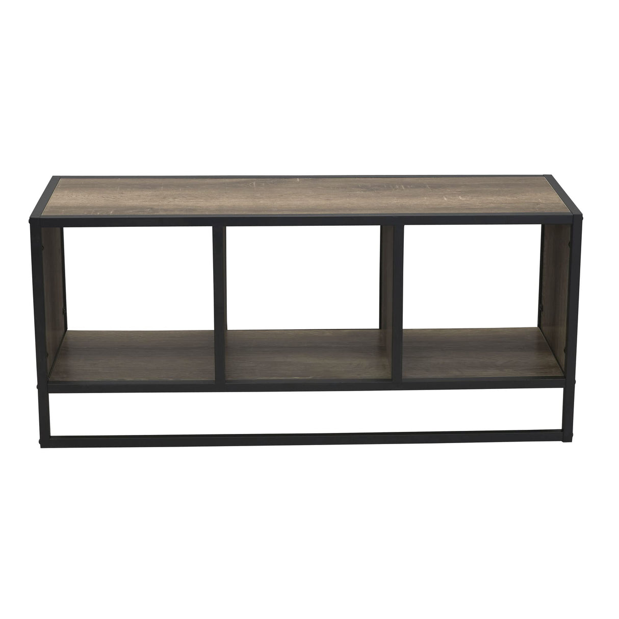 Household Essentials Jamestown TV Stand Coffee Table with Square Cube Storage Compartments Ashwood Rustic Wood Grain and Black Metal Household Essentials