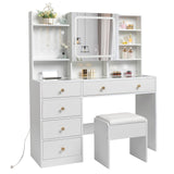 Karl home Makeup Vanity with Lighted Mirror Bedroom Vanity Desk with Charging Station Large Vanity Set with Transparent Desk, Drawers, Cabinet, Shelves for Storage in Bedroom, White Karl home