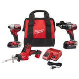 Milwaukee 2893-22CXP M18 18-Volt Lithium-Ion Brushless Cordless Hammer Drill/Impact/Hackzaw Combo Kit (3-Tool) with 2 Batteries, Charger and Bag Milwaukee