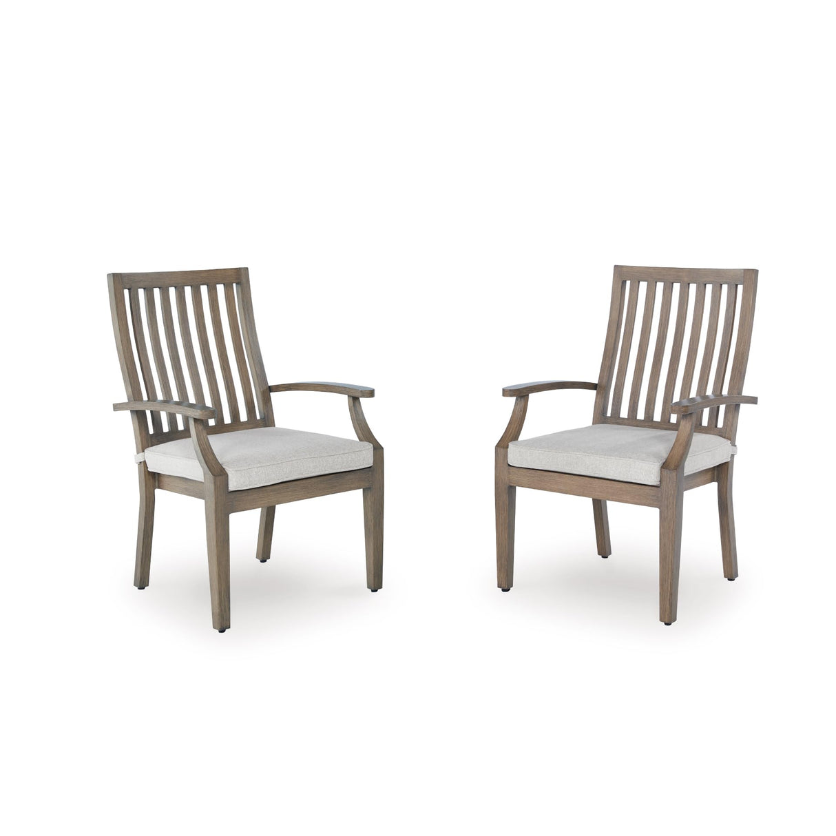 Signature Design by Ashley Rainier Ranch Contemporary Rust Resistant Aluminum High Back Outdoor Arm Chair with Loose Seat Cushion, Set of 2, Light Brown & Beige Signature Design by Ashley