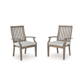 Signature Design by Ashley Rainier Ranch Contemporary Rust Resistant Aluminum High Back Outdoor Arm Chair with Loose Seat Cushion, Set of 2, Light Brown & Beige Signature Design by Ashley