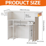 PAKASEPT Reception Desk with LED Lights, 55-Inch Front Counter Table with Lockable Drawer & Glass Display Shelf, Reception Room Table with Cable Grommet for Checkout, Lobby, Beauty Salon PAKASEPT