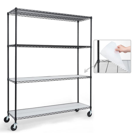 Fencer Wire NSF Commercial Heavy Duty Wire Shelving w/Wheels, Leveling Feet & Liners, Kitchen Storage Shelf, Garage Shelving Storage, Utility Wire Rack Storage Shelves, w/Liner, 60 x 18 x 76 4-Tier Fencer Wire