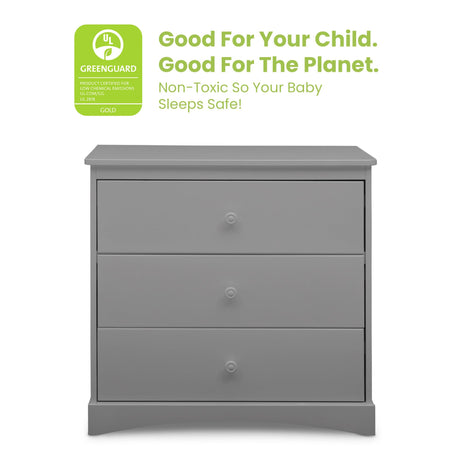 Delta Children Sutton 3 Drawer Dresser with Changing Top and Interlocking Drawers - Greenguard Gold Certified, Grey Delta Children