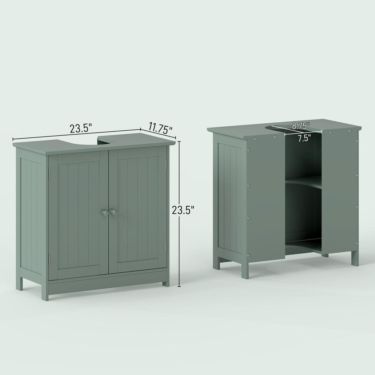 HOMCOM Under Sink Bathroom Cabinet, Pedestal Sink Storage Cabinet with 2 Doors, Shelf and U-Shape, Dark Green HOMCOM