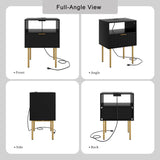 Aienvey Nightstand with Charging Station, Small Side Table, Modern Night Stand with Drawers, Bedside Table for Bedroom, Living Room End Table, Black Stripe Aienvey
