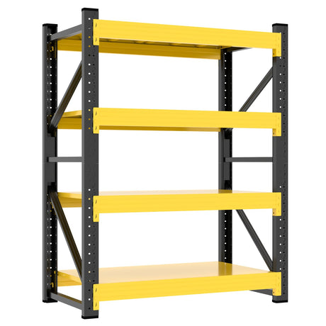 Kobito 4000LBS Garage Storage Shelves, 47" W Garage Shelving Heavy Duty Adjustable Shelving Unit, 4 Tier Metal Utitly Shelves Industrial Shelving for Warehouses,Basement,Black Yellow Kobito