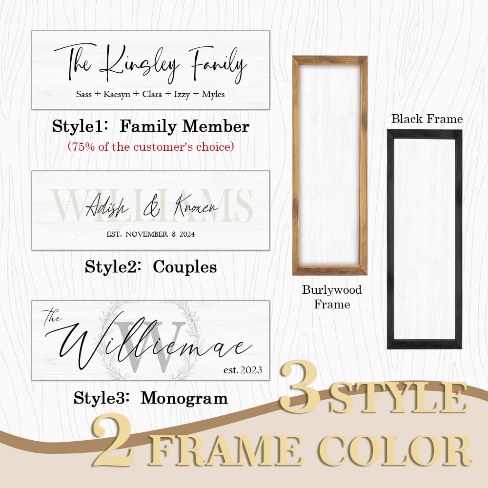 Last Name Signs for Home | Personalized Framed Wooden Family Name Sign for Home Decor Wall | Custom Wood Signs | Monogram Name Wall Decor | Established Wood Sign (Black Frame, Monogram) - WoodArtSupply