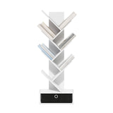 Furinno Tree Book Shelf, 7-Tier Bookshelf, Tree Bookcase with Bin Drawer, 8.4 x 16.9 x 46.2, for Living Room, Bedroom, Home Office, White/Black Furinno