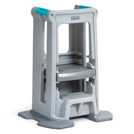 Simplay3 Toddler Tower Montessori Standing Kitchen Step Stool with Sturdy Stabilizing Base and Adjustable Platform, 20.5" D x 26" W x 34.5" H, Ages 18 Months to 5 Years, Gray Simplay3