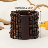 COLORFUL BLING Handmade Natural Wooden Beads Cuff Bracelet Woven Chunky Geometric Bangle for Women Summer Beach Boho Jewelry-multilayer COLORFUL BLING