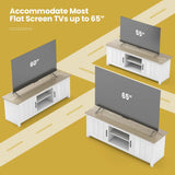 Tangkula 2 Doors TV Stand for TVs up to 65”, 57” TV Console Table w/ 2 Cabinets & Open Shelves, 2 Cable Management Holes. Wood Media Entertainment Center TV Cabinet for Living Room (White Oak) Tangkula