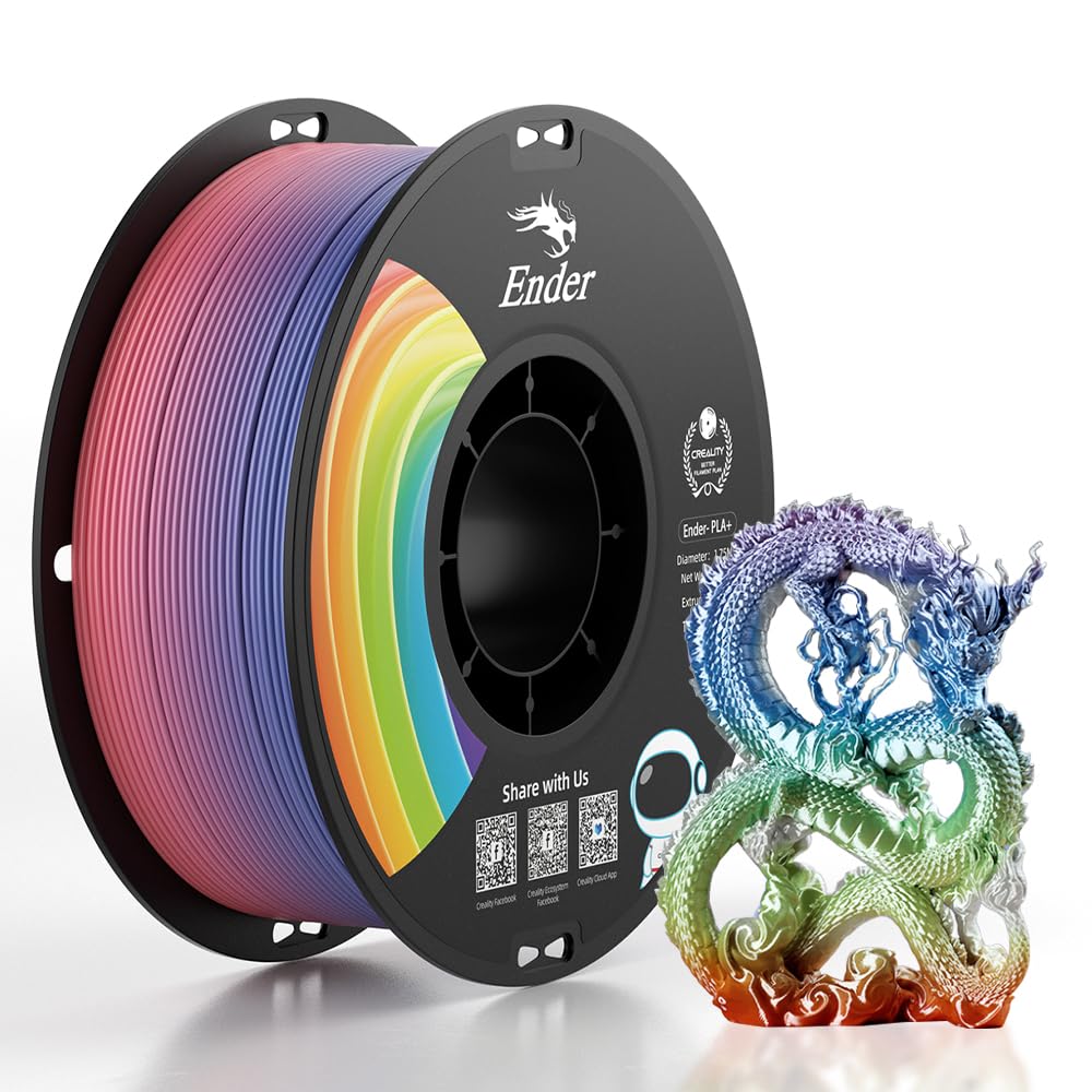 Creality 3D Printer Filament, PLA Plus Filament 1.75mm Rainbow, PLA Pro Toughness Upgraded Dimensional Accuracy +/- 0.03mm, 1KG Spool(2.2lbs) Ender PLA+ Filament for Most 3D Printer Creality