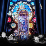 Tonecheer DIY Book Nook Kit for Adults, Wooden 3D Puzzle Music Box Bookend Bookshelf Insert Decor, Automatic Rotation Booknook Miniature House Kit with Dust Cover and LED Light (Swan Dream) Tonecheer