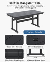 BIVODA 5-Piece Outdoor Dining Set, HDPE All-Weather Patio Table and Chairs Set for 4, Outdoor Patio Furniture Sets with Umbrella Hole for Outside, Deck, Backyard, Garden (Black) BIVODA