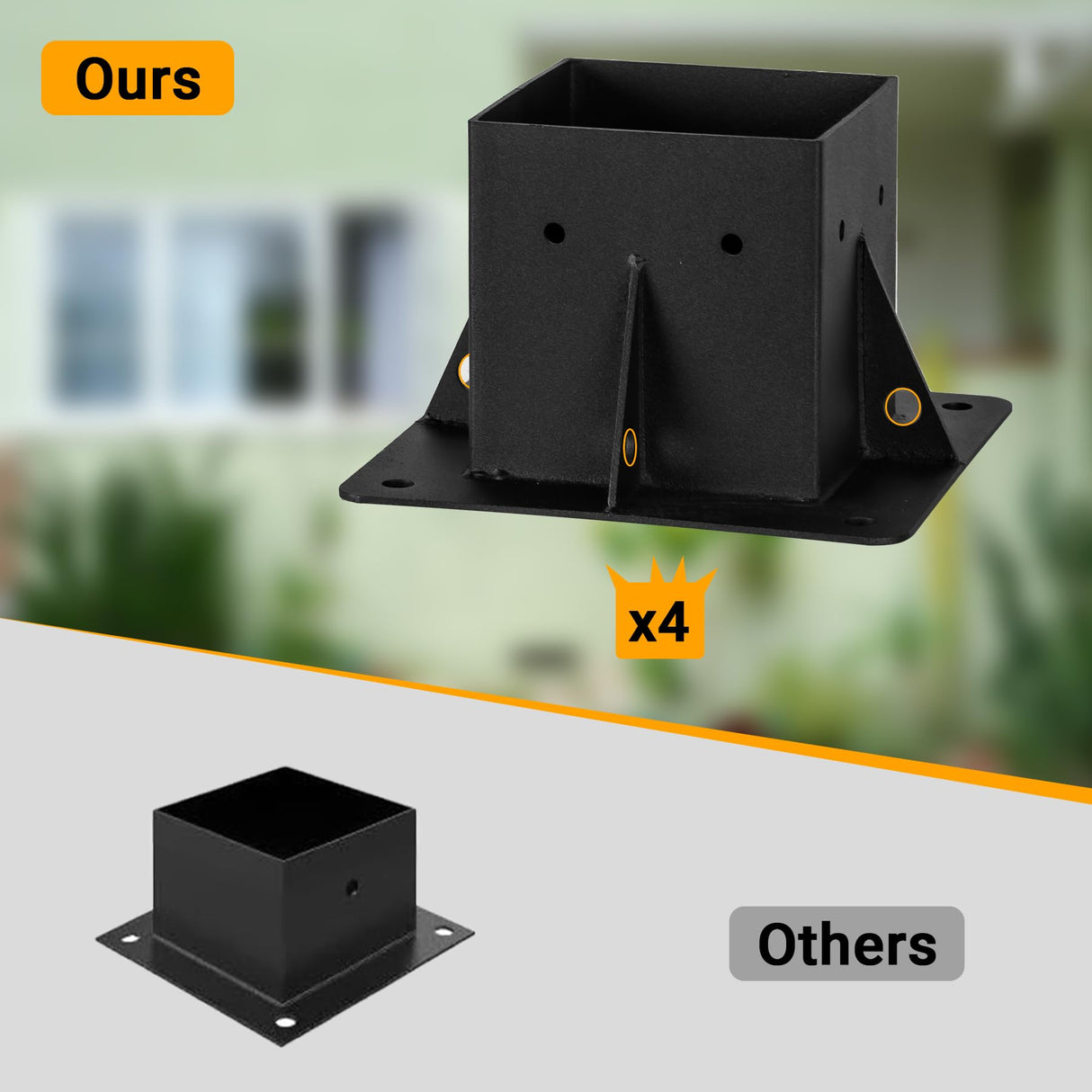 Neorexon Pergola Bracket Kit Elevated Wood Stand Kit Woodwork 4" x 4" (Actual 3.5" x 3.5"), Solid Steel Wooden Gazebo Kit for Outdoor, DIY Pergola Hardware Kit 4 PCS Base Brackets Neorexon