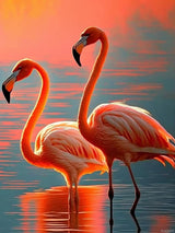 PUAGEMTI 5D Orange Sunset Flamingos Diamond Painting Kits, Sparkling Lake Full Round Diamond Crystal Art Craft Kits for Adults, for Wall Decor and Store Decor Gifts 12x16 Inch PUAGEMTI
