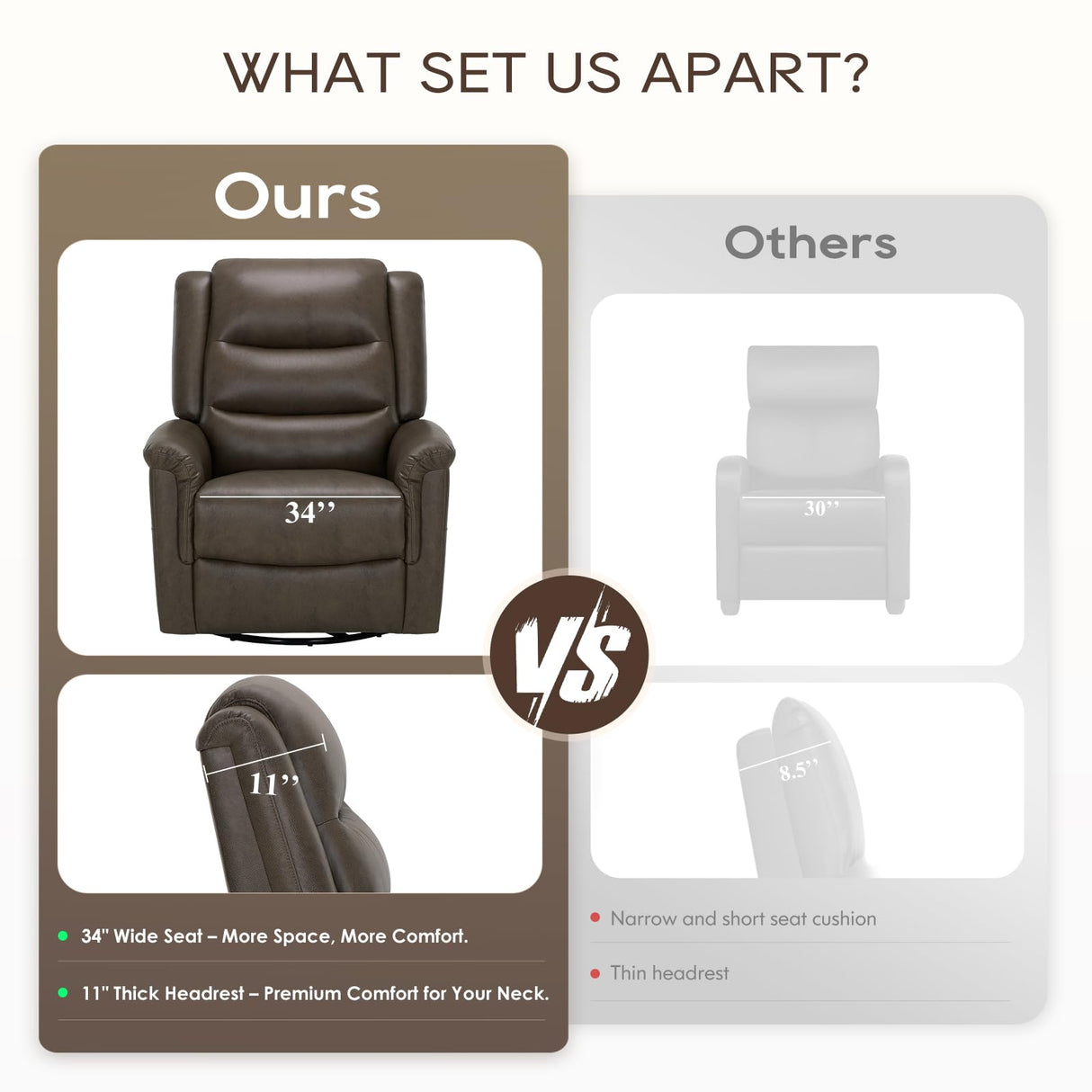 COLAMY Oversized Leather Recliner Chair, 360°Swivel Rocking Manual Recliner with Thick Cushioned Padding Backrest and Wide Seat - Lightbrown COLAMY