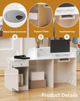 Modern Reception Desk with Counter, Solid Wood Retail Counter with Lockable Drawer & Shelves, White Front Desk for Checkout, Lobby, Beauty Salon, Barber and Office (63in,Left) Generic