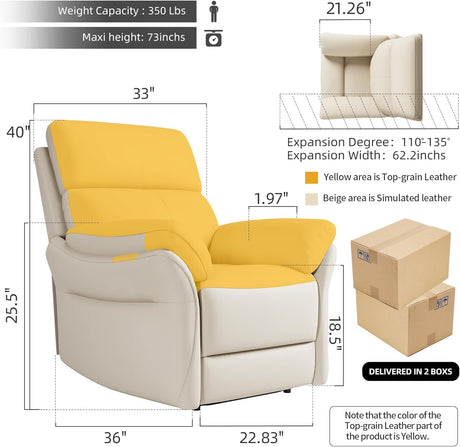 AIRSKY Genuine Leather Recliner Chair, Top Grain Leather, Italian Water-Washing Process, Lazy boy Recliner Chair, for Living Room, Theater Seating, Bedroom. R1, Beige AIRSKY