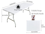 JingPieCle 6 Foot Folding Table 6ft Portable Plastic Picnic Table with Handle, Fold in Half Heavy Duty Utility Foldable Table, Indoor Outdoor 6' Folding Card Tables for Party, Dining JingPieCle