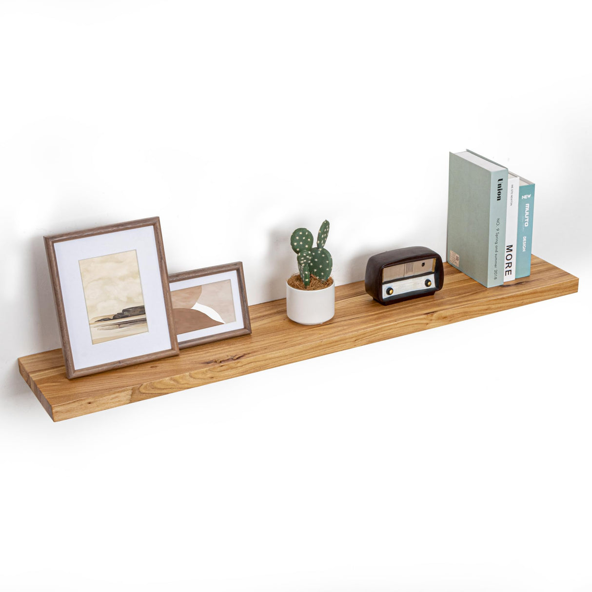 Fun Memories 48 Inch Floating Shelf, 9.3" Deep Solid Elm Fireplace Mantel Shelf, Rustic Wall-Mounted Display Shelves with Invisible Heavy-Duty Metal Bracket, Natural Fun Memories