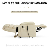 DYNOX 350 LBS Power Lift Recliner Chair for Elderly, Medium Size Dual Motor Lay Flat Infinite Positions Recliner with Heat & Massage(9188,Faux Leather,Cream) DYNOX