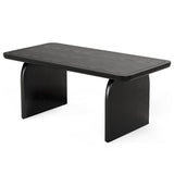 LITTLE TREE Farmhouse Coffee Table, 47 Inches Wooden Center Tables with Rounded Corners, Rectangular Living Room Tables, Modern Low Cocktail Tea Furniture for Living Room (Black) LITTLE TREE