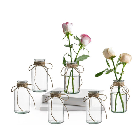 wangsdjy Vintage Glass Vases, Mason Jars for Centerpieces, Farmhouse Mason Jar Vase with Rope Design, Centerpiece Vases for Table, Wedding & Home Decor (6) wangsdjy
