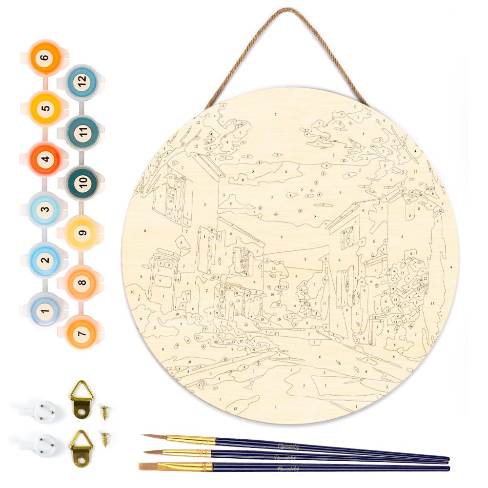 Figured'Art Paint by Numbers Kit for Adults on Wood Slice, 11.8in Diameter - Provence Spring - Craft Art Painting DIY Canvas Figured'Art