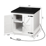MAHANCRIS Farmhouse Nightstand with Charging Station, 24" Large End Table with Barn Door and Adjustable Storage Shelf, Square White Nightstand, Rustic Bedside Table for Bedroom, Living Room MAHANCRIS