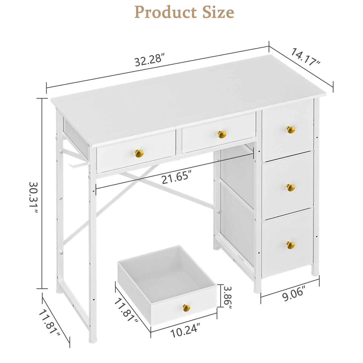 ThreeHio Small Vanity Desk, White Vanity Desk No Mirror, Makeup Table with Storage Drawers, Girls Vanity Dressing Table for Bedroom, 32.28 Inches Compact Vanity for Small Spaces ThreeHio