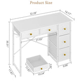ThreeHio Small Vanity Desk, White Vanity Desk No Mirror, Makeup Table with Storage Drawers, Girls Vanity Dressing Table for Bedroom, 32.28 Inches Compact Vanity for Small Spaces ThreeHio