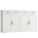 HOSTACK 60" Large Buffet Sideboard with Storage, 36" Tall Kitchen Buffet Storage Cabinet with 4 Drawers, Modern Coffee Bar Cabinet with Gold Handles, Long Sideboard Buffet Table for Kichen, White HOSTACK