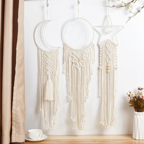 BEUNITONE Macrame Kits for Adults Beginners Easy 3 Set Moon Star Craft Kits DIY Dream Catcher Kit with Instructions Video Macrame Wall Hanging Supplies Dream Catcher Kit for Room Wall Decoration BEUNITONE