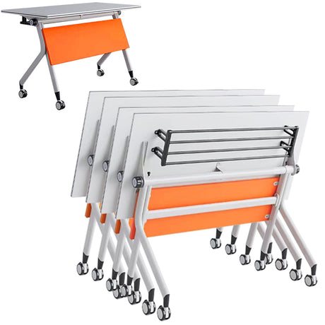 Conference Room Table,4 Pack Modern Office Folding Conference Training Table，Flip Top Mobile Seminar Table with Lockable Wheels,Mobile Foldable Meeting Table for Classroom Office (Orange) HDXZTQ