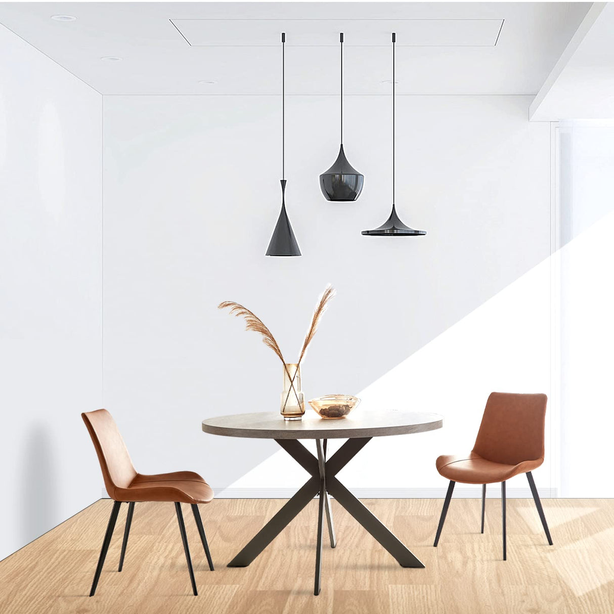 Zerifevni 47" Round Dining Table Set, Mid Century Modern Round Dining Table for 4-6 Person, Steel Legs, Leisure Coffee Table for Kitchen Dining Room, Save Space Zerifevni