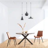 Zerifevni 47" Round Dining Table Set, Mid Century Modern Round Dining Table for 4-6 Person, Steel Legs, Leisure Coffee Table for Kitchen Dining Room, Save Space Zerifevni