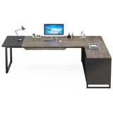 Tribesigns 70.8-Inch Executive Desk with 55-Inch File Cabinet, Large L Shaped Computer Desk with Storage Cabinet and Shelves, Industrial L-Shaped Desk for Home Office, Retro Gray & Black Tribesigns