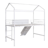 Harper & Bright Designs Twin Size House Loft Bed with Slide, Metal Loft Bed Frame Twin with Ladder, Kids Playhouse Loft Bed with Writing Board for Girls Boys, No Box Spring Needed, White Harper & Bright Designs