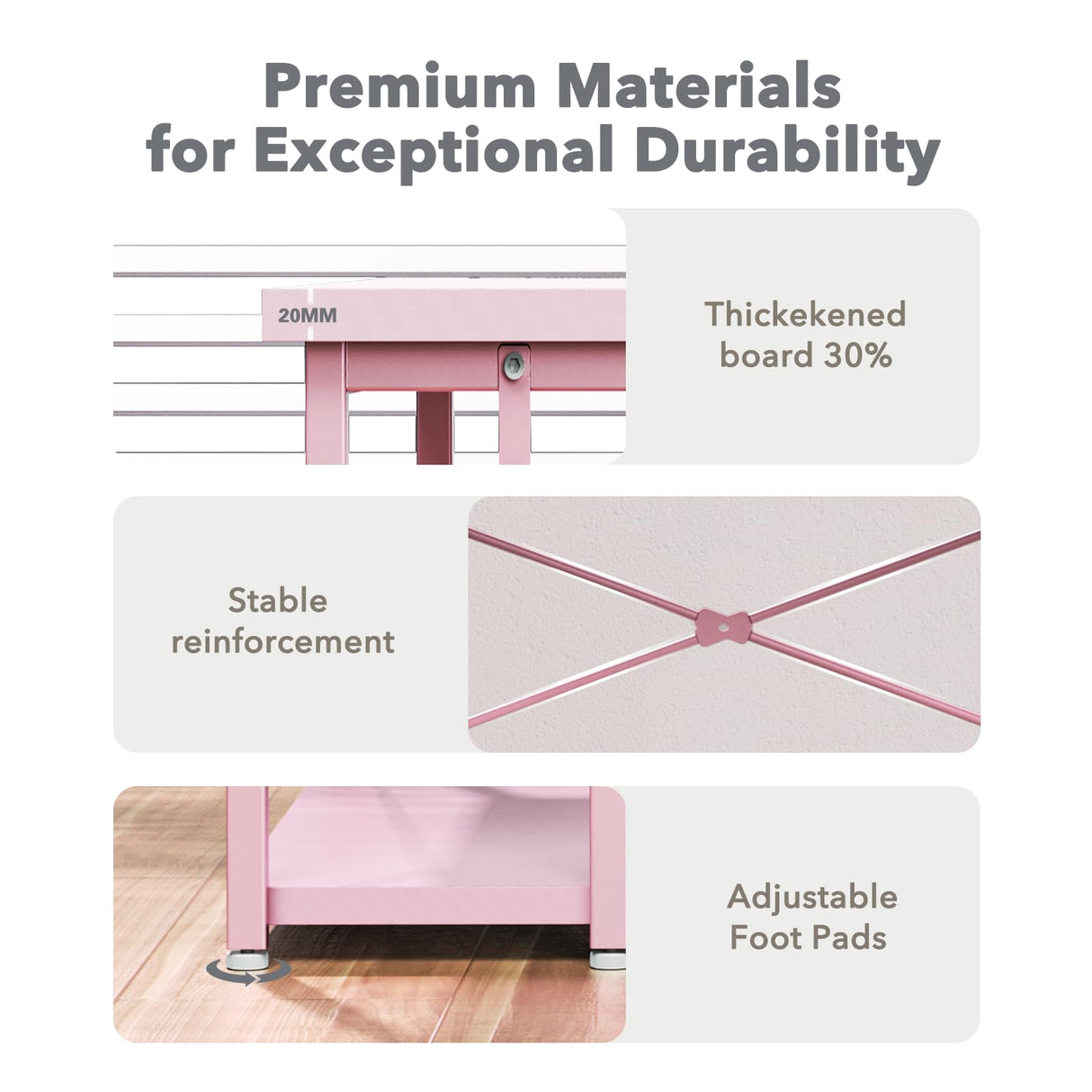 DOMICON Gaming Desk, 47 inch L Shaped Gaming Desk, Computer Desk with LED Lights & Adjustable Stand, Power Outlets, Storage Drawer, Reversible Gaming Desk with Shelves, Hook, Carbon Fiber Pink DOMICON