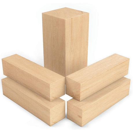 5 Pcs Basswood Carving Block, Natural Soft Wood Carving Block, 2 Sizes Portable Unfinished Wood Block, Carving Whittling Art Supplies for Beginner Expert DIY Wood Craft Fyrome