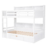 Twin Over Twin Solid Wood Bunk Bed with Storage Drawer and Built-in Shelves by Harper & Bright Designs in White Harper & Bright Designs