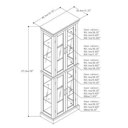 Lighted Curio Cabinet with 6 Adjustable Tempered Glass Shelves, Mirrored Back, Wooden Display Case for Collectibles, Freestanding Storage Cabinet for Living Room Decor, 70” H (Cherry)