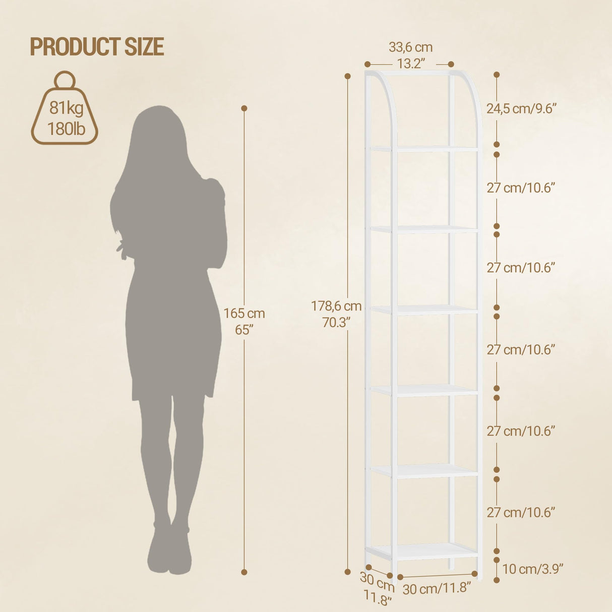 Hzuaneri Bookshelf Narrow Bookcase, Tall Storage Rack with Steel Frame, Display Standing Shelf Unit, Skinny Book Shelf for Study Living Room Home Office, Industrial Style, 6-Tier White BC56013W Hzuaneri