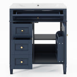 Jeffski 30" Floor Bathroom Vanity with Top Sink, Modern Bathroom Cabinet Vanities with 2 Drawers, Adjustable Shelf and A Tip-Out Drawer, Single Sink Combo Set Bathroom Vanity, Navy Blue Jeffski